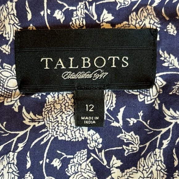 Talbots navy dark wash fully lined fitted denim single closure jacket 3/4 sleeve - Picture 11 of 13